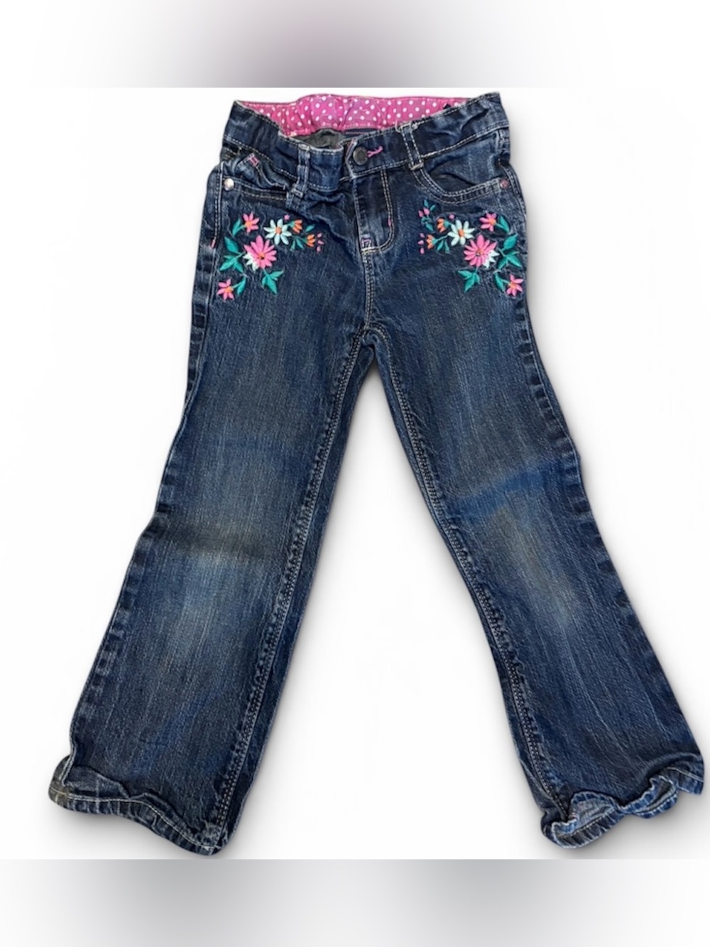 OshKosh B'gosh Dark Wash Jeans with Pink & Teal Floral Embroidery